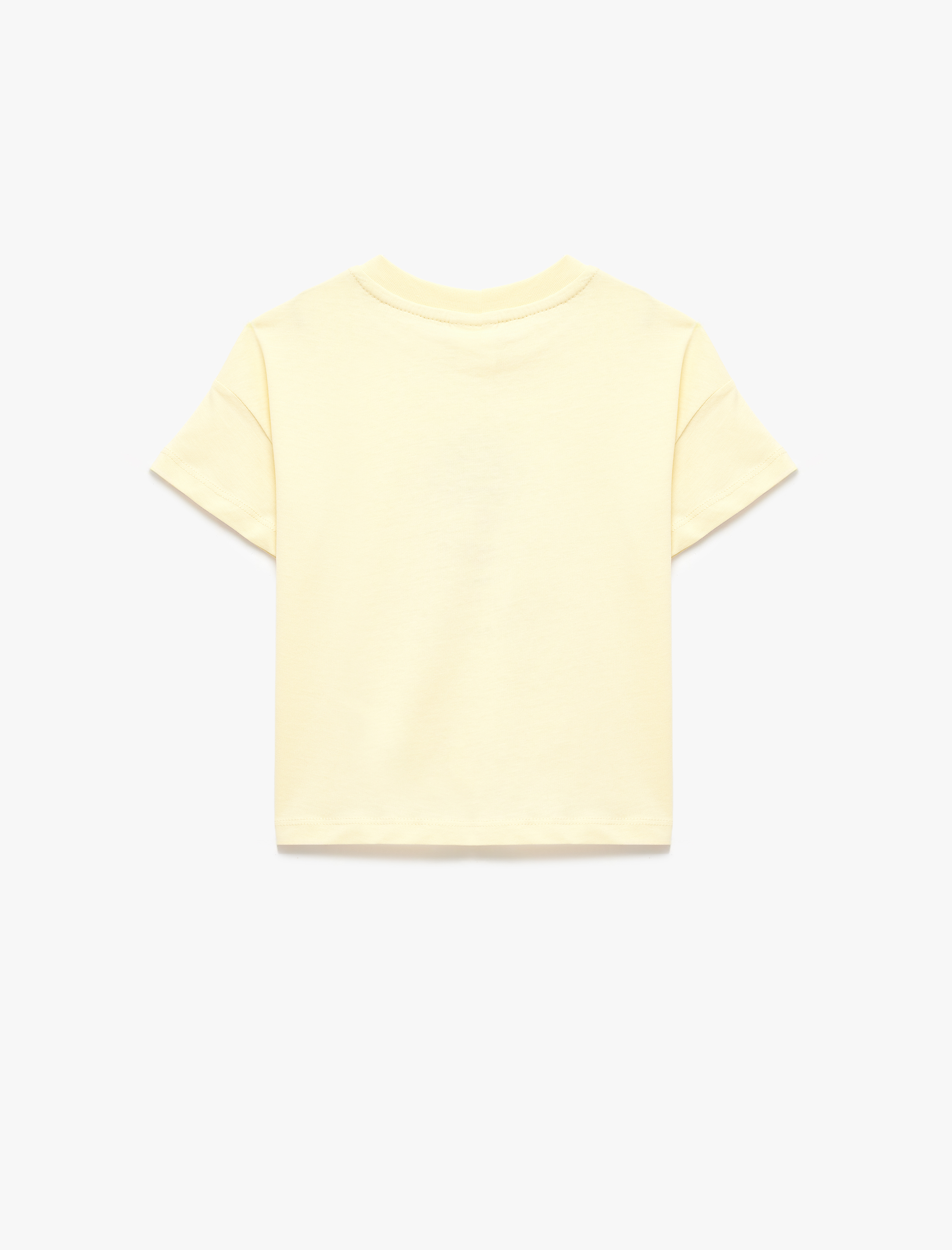  Kız Bebek Bisiklet Yaka Kısa Kollu Pamuklu Baskılı Tişört