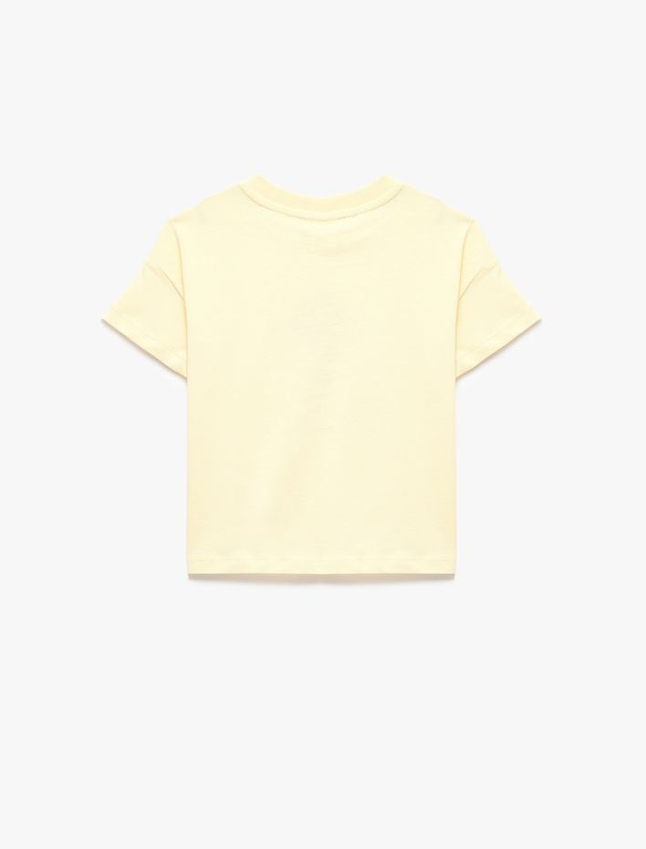 Kız Bebek Bisiklet Yaka Kısa Kollu Pamuklu Baskılı Tişört