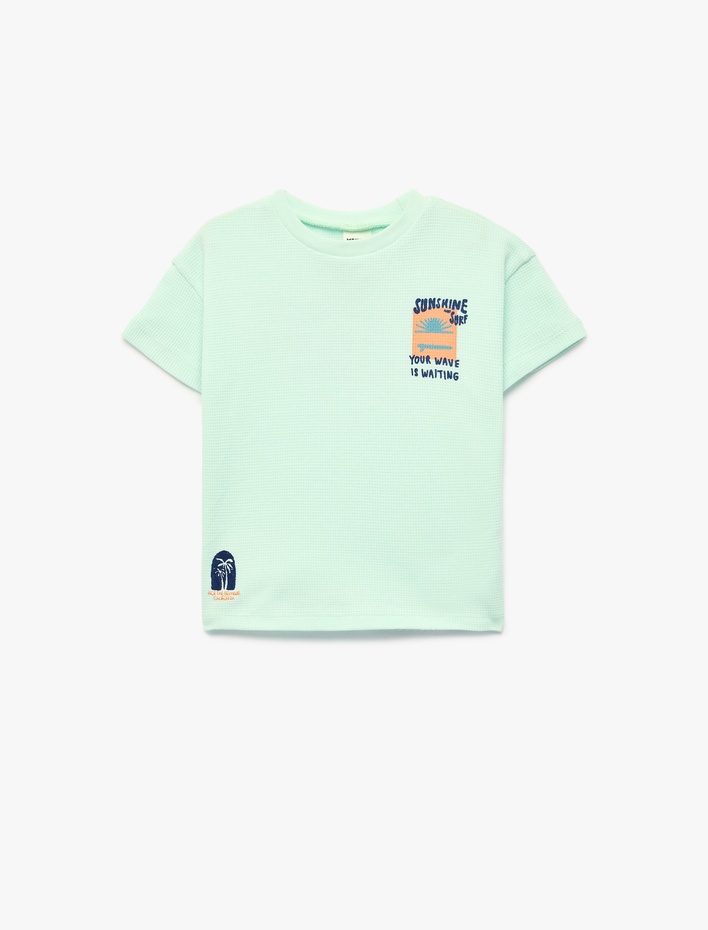 Erkek Bebek Pamuklu Kısa Kollu Bisiklet Yaka Baskılı Dokulu Oversize Tişört