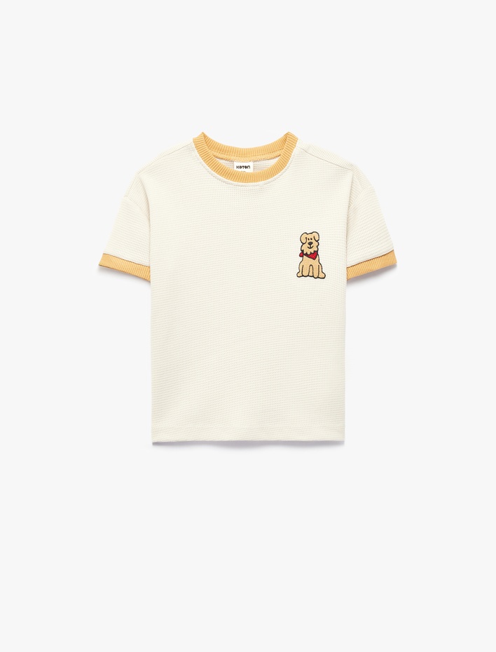 Erkek Bebek Köpek Nakış Detaylı Kısa Kollu Bisiklet Yaka Pamuklu Tişört