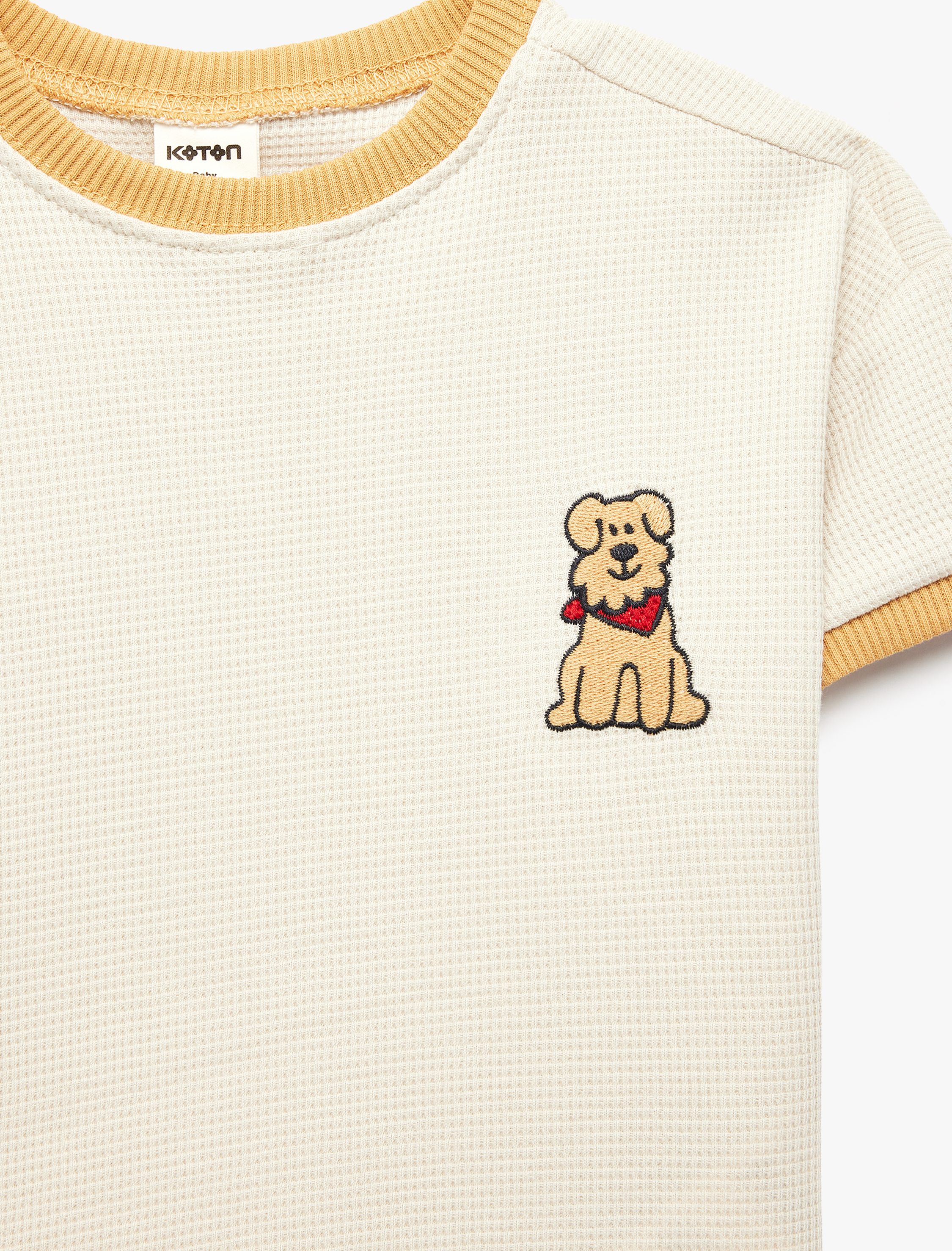  Erkek Bebek Köpek Nakış Detaylı Kısa Kollu Bisiklet Yaka Pamuklu Tişört