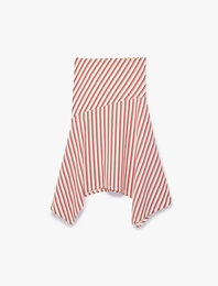 Pamuklu Asimetrik Kesim Çizgili Midi Etek