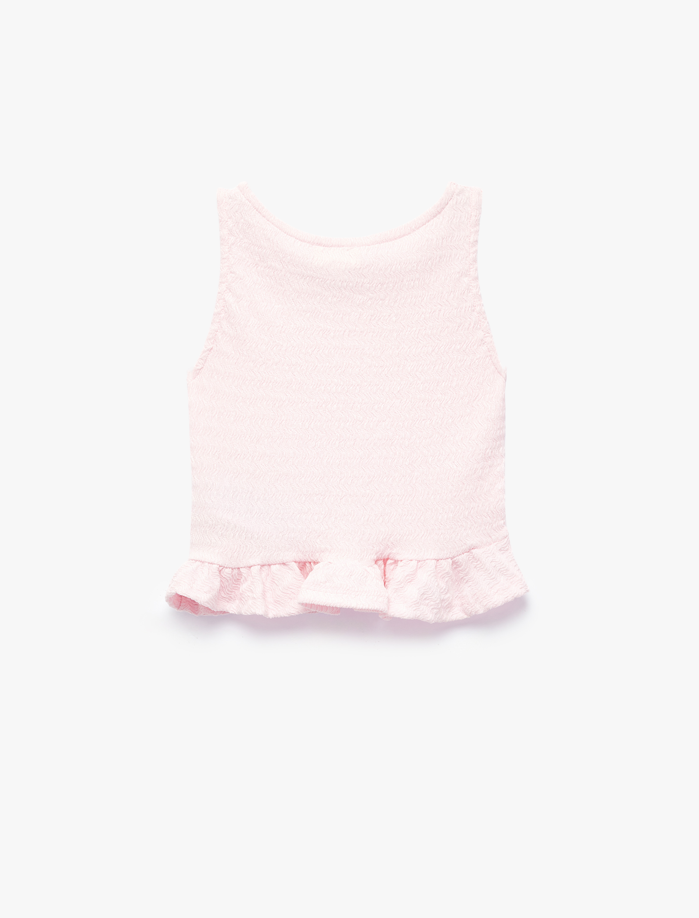  Kız Çocuk Bisiklet Yaka Kolsuz Fırfır Detaylı Bluz