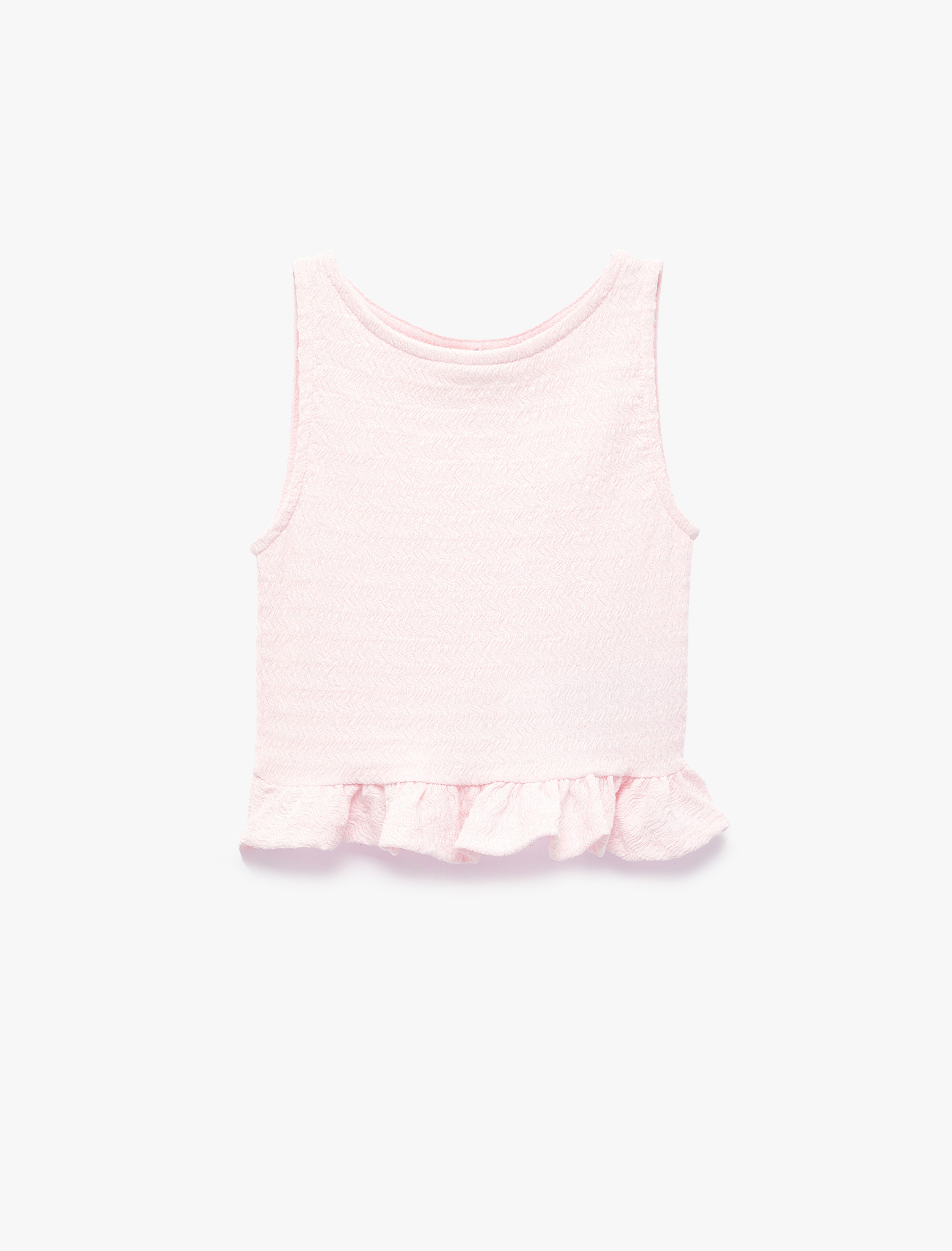  Kız Çocuk Bisiklet Yaka Kolsuz Fırfır Detaylı Bluz