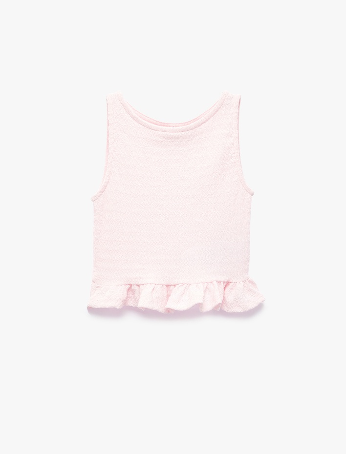 Kız Çocuk Bisiklet Yaka Kolsuz Fırfır Detaylı Bluz