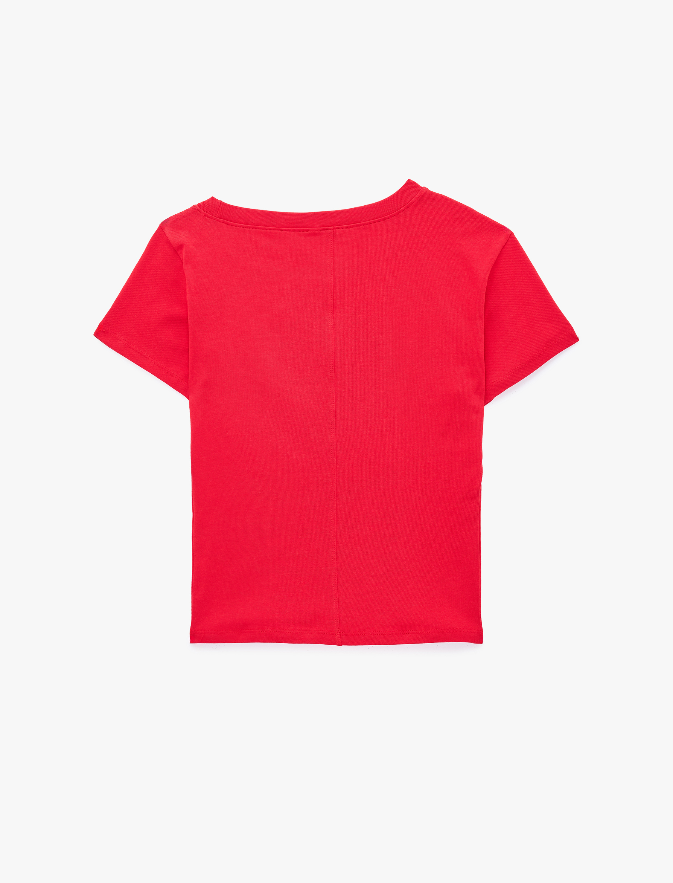   Pamuklu Slim Fit Düşük Omuz Kayık Yuvarlak Yaka Kısa Kollu Tişört