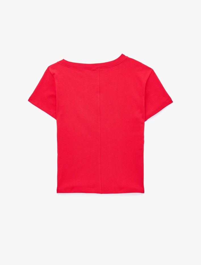  Pamuklu Slim Fit Düşük Omuz Kayık Yuvarlak Yaka Kısa Kollu Tişört