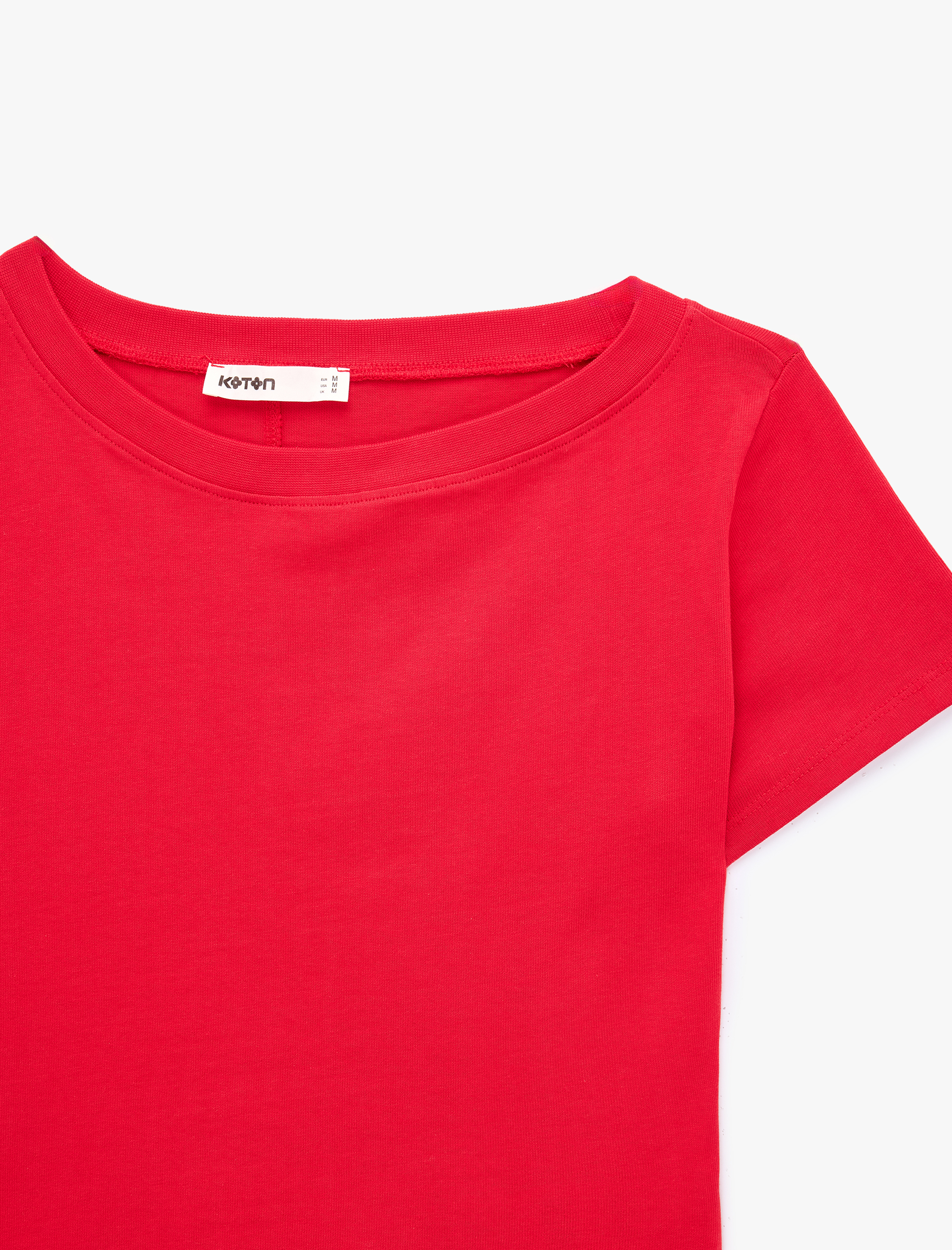   Pamuklu Slim Fit Düşük Omuz Kayık Yuvarlak Yaka Kısa Kollu Tişört