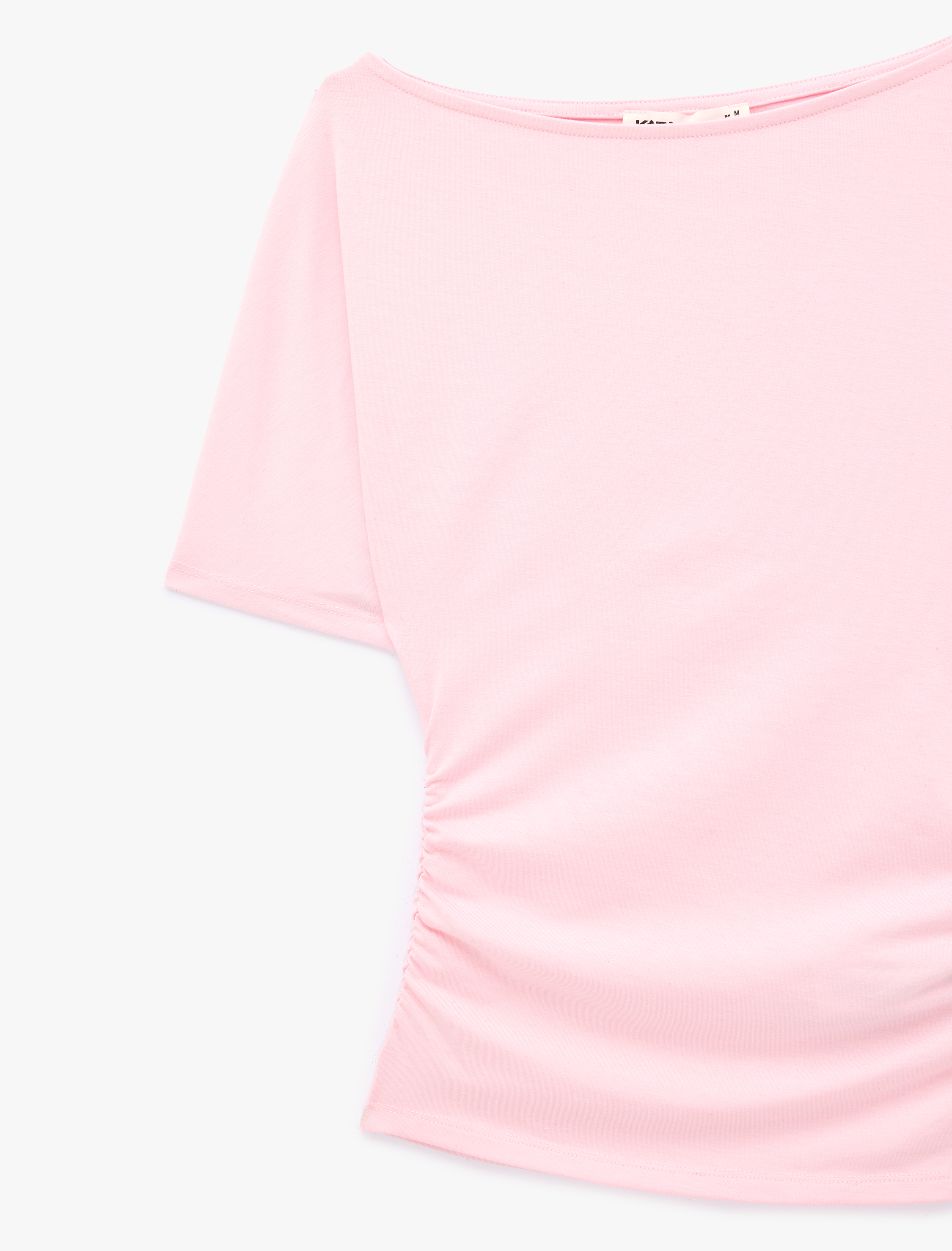   Slim Fit Drape Detaylı Omzu Açık Kayık Yaka Tişört