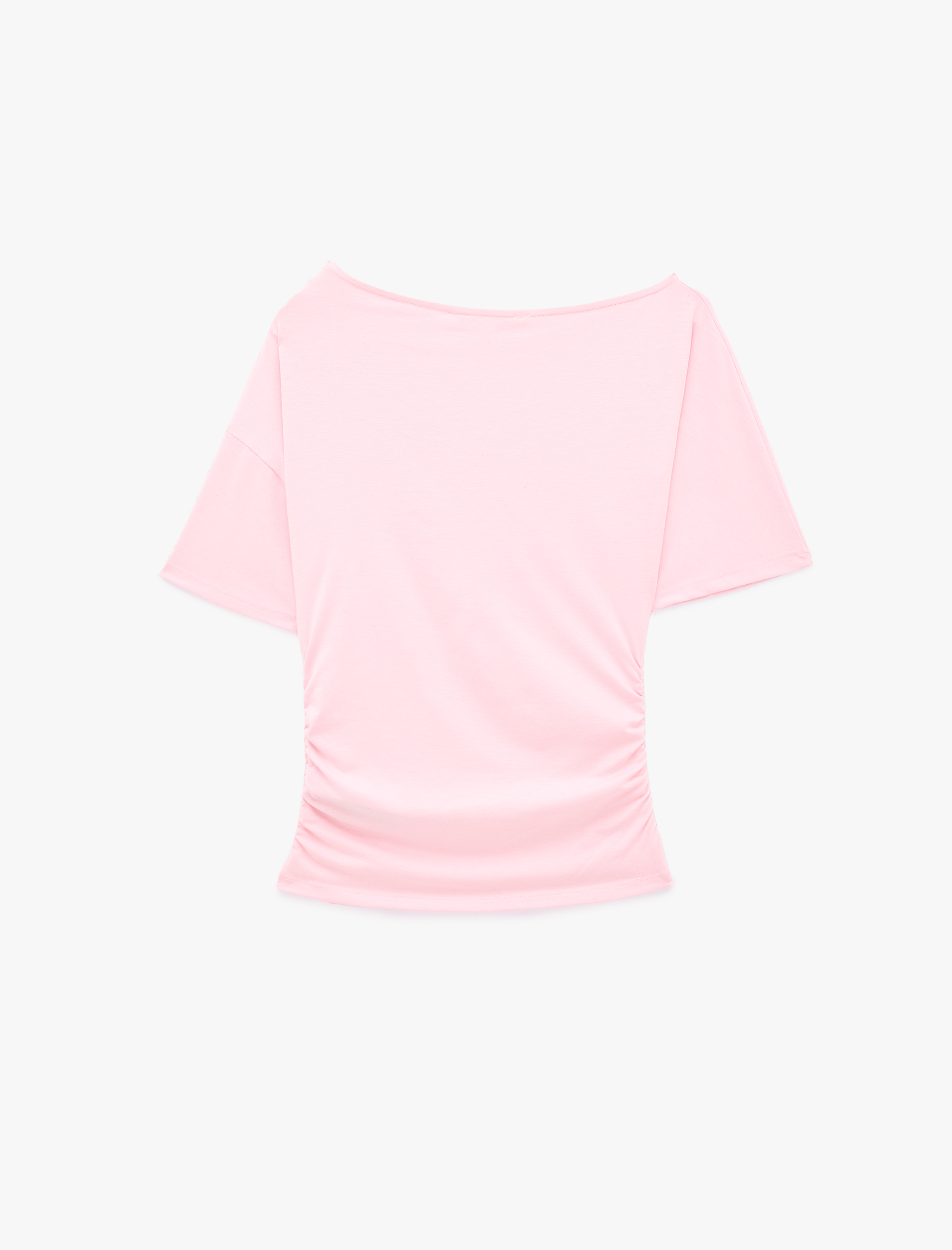   Slim Fit Drape Detaylı Omzu Açık Kayık Yaka Tişört