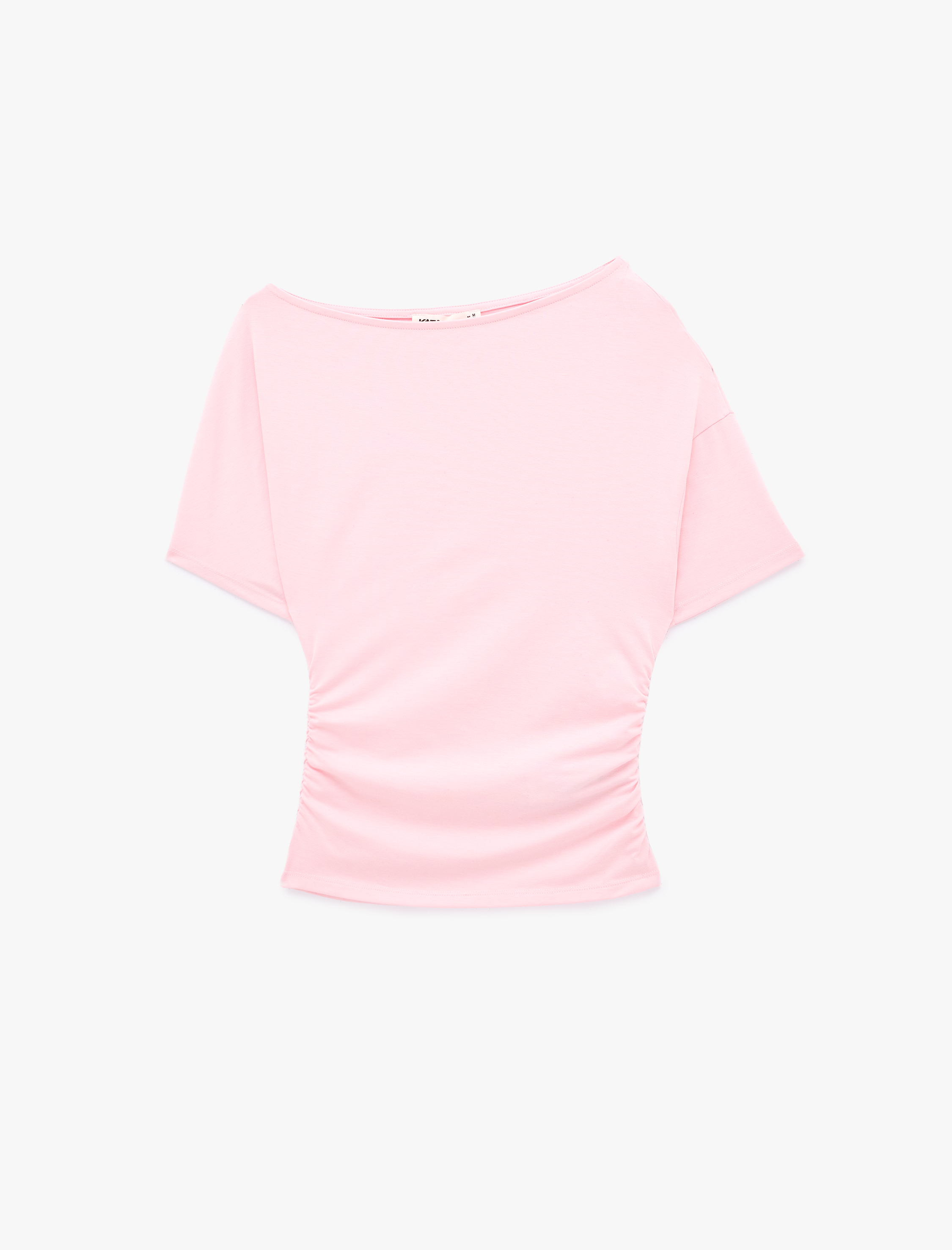   Slim Fit Drape Detaylı Omzu Açık Kayık Yaka Tişört