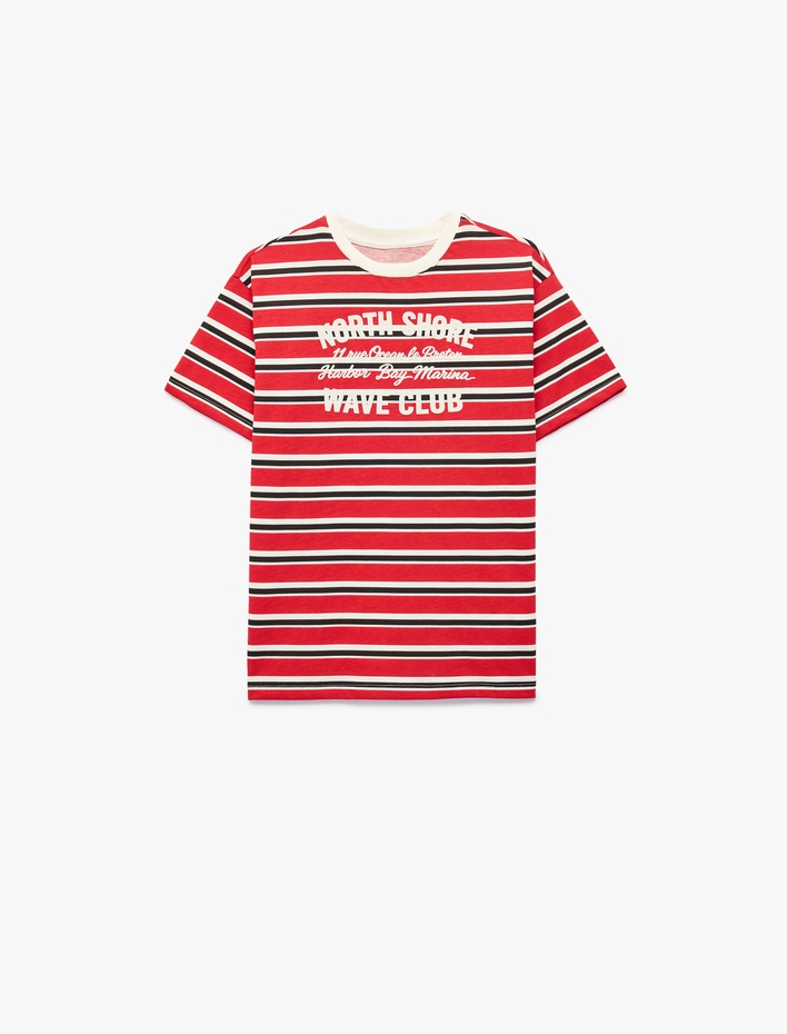 Erkek Çocuk Pamuklu Baskılı Kısa Kollu Bisiklet Yaka Çizgili Tişört