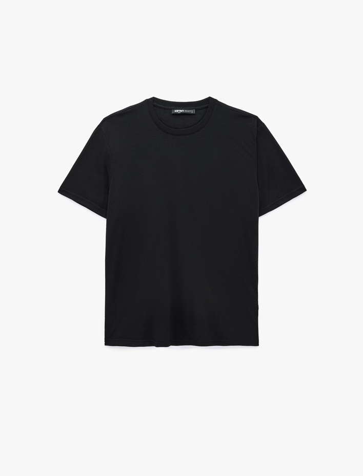  Regular Fit Viskon Karışımlı Kısa Kollu Bisiklet Yaka Basic Tişört