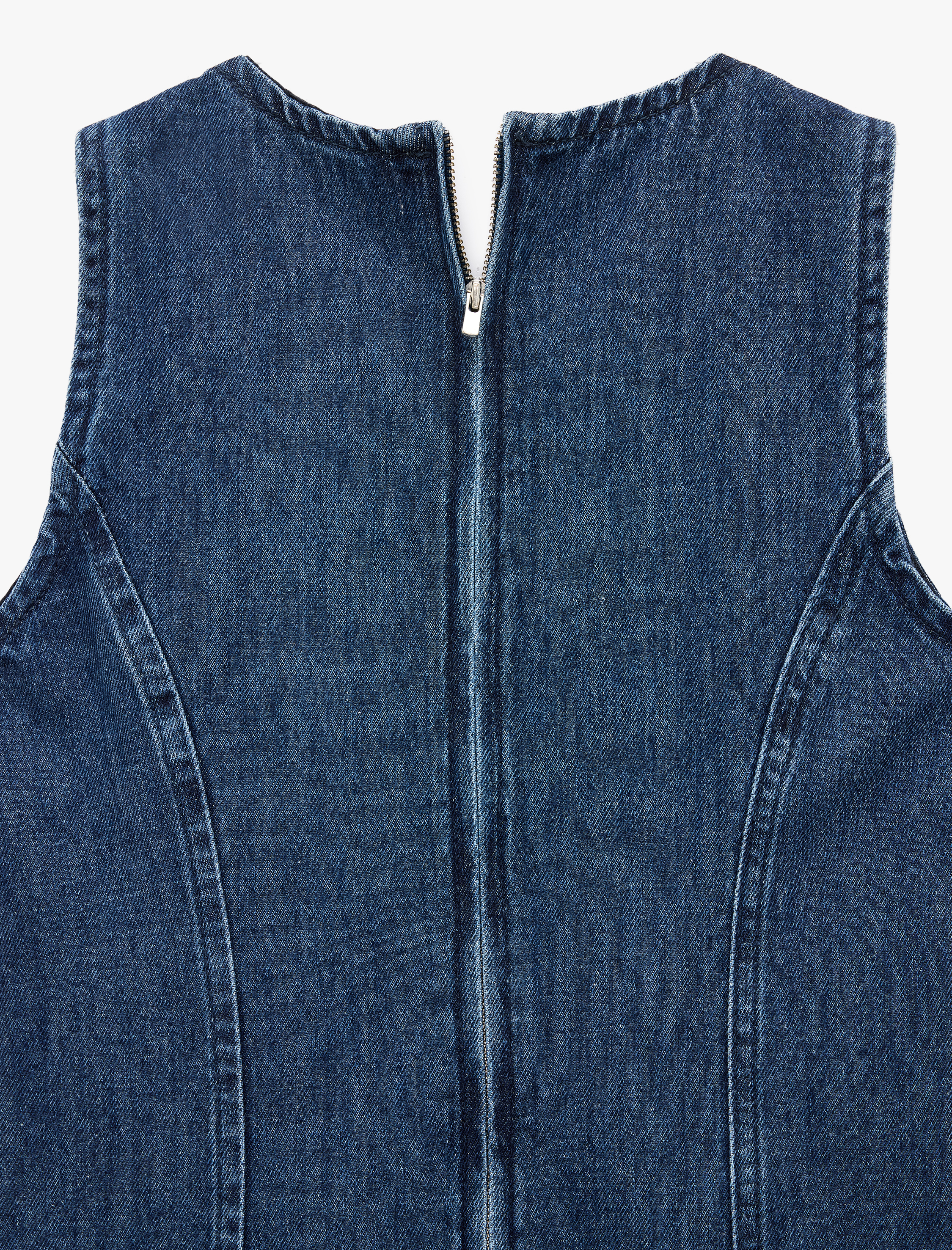   Pamuklu Taş Detaylı Bisiklet Yaka Kolsuz Mini Denim Elbise