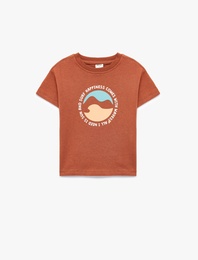 Pamuklu Kısa Kollu Bisiklet Yaka Baskılı Tişört