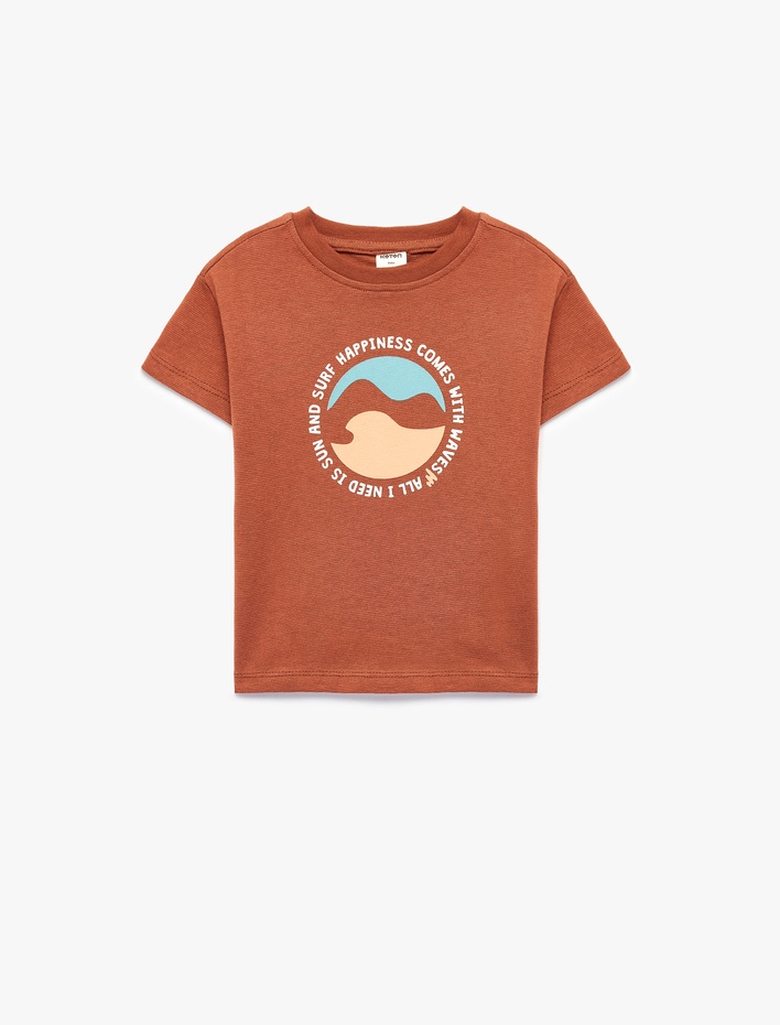 Erkek Bebek Pamuklu Kısa Kollu Bisiklet Yaka Baskılı Tişört