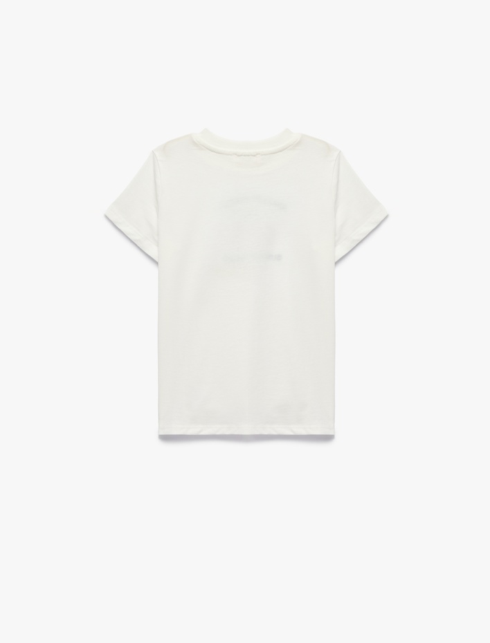 Kız Çocuk Bisiklet Yaka Kısa Kollu Kiraz Nakış Detaylı Pamuklu Tişört