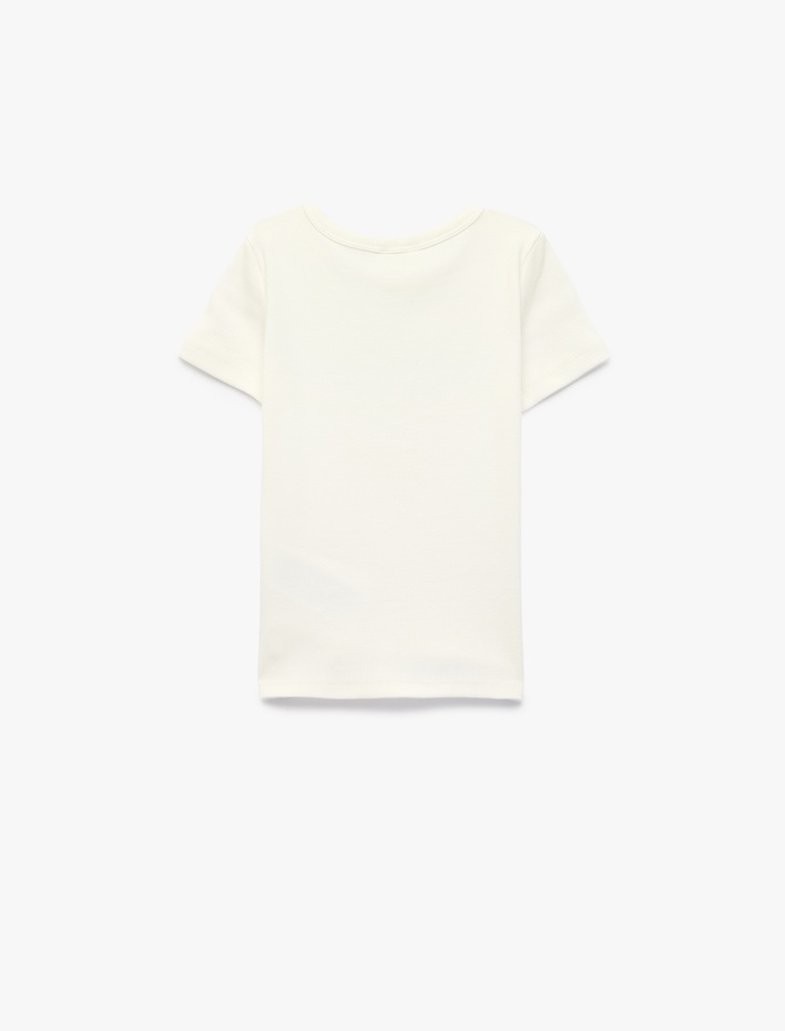 Kız Çocuk Kedi Baskılı Bisiklet Yaka Kısa Kollu Pamuklu Tişört