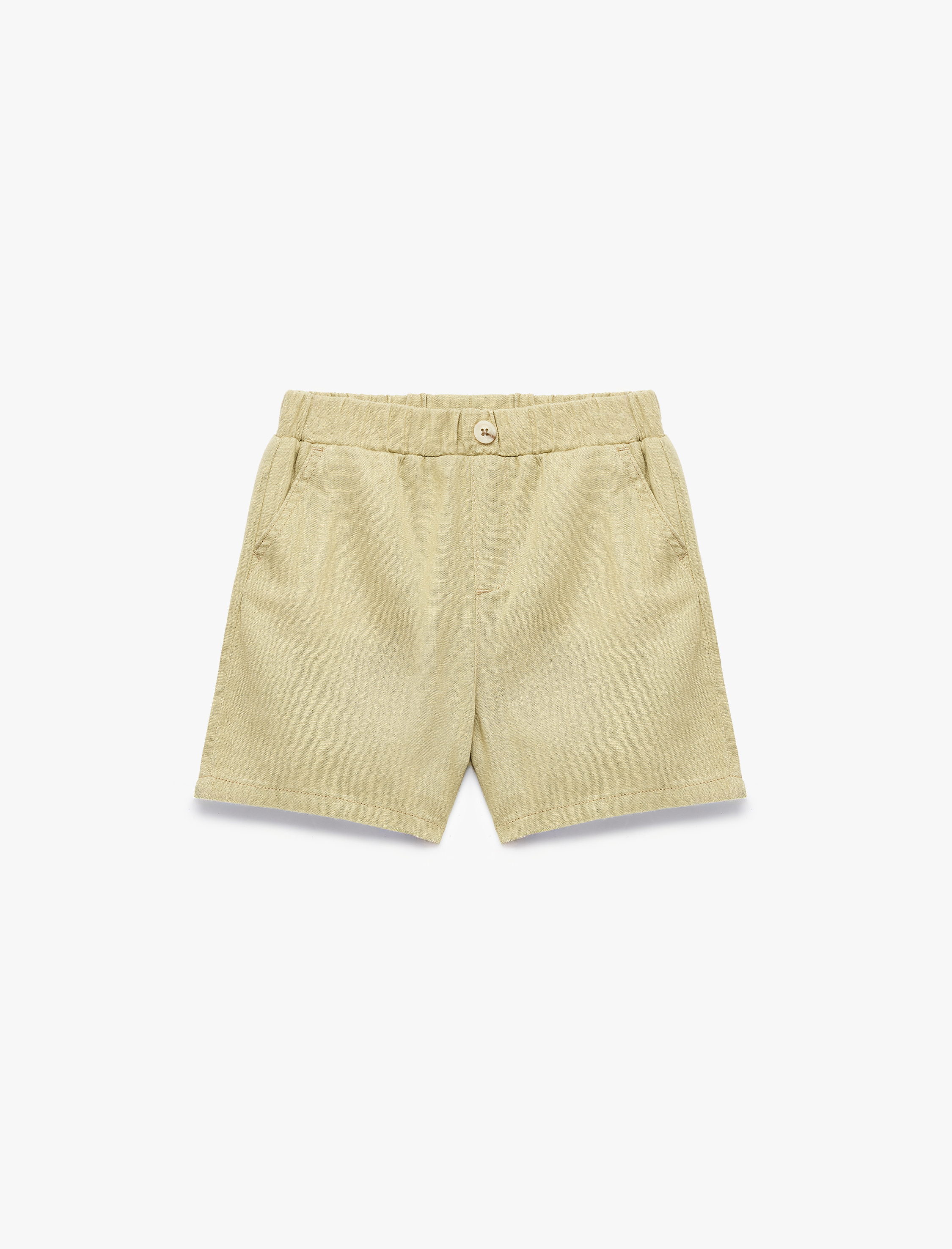  Erkek Bebek Viskon ve Keten Karışımlı Cep Detaylı Düğmeli Şort