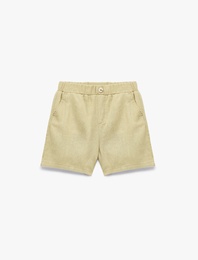Viskon ve Keten Karışımlı Cep Detaylı Düğmeli Şort