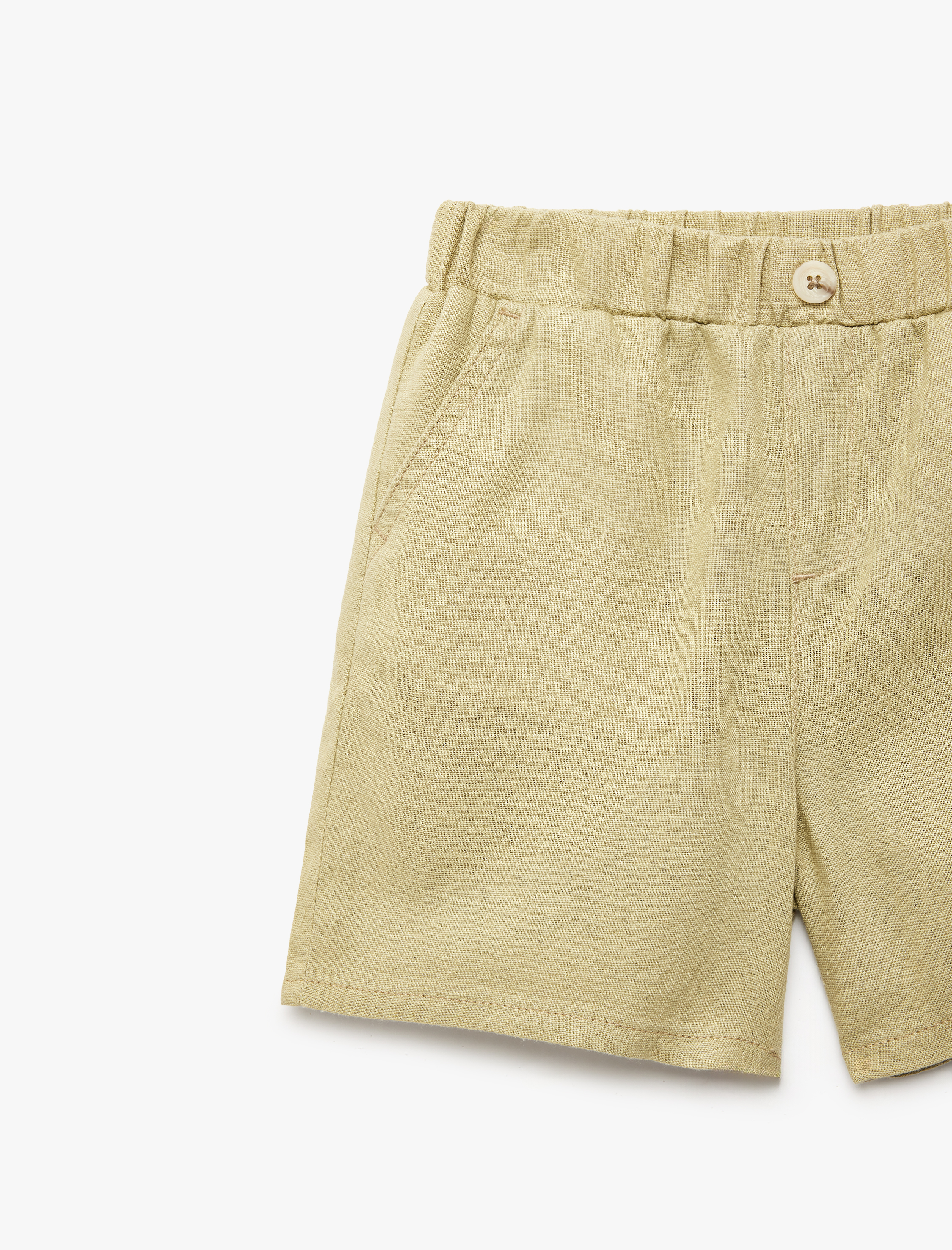  Erkek Bebek Viskon ve Keten Karışımlı Cep Detaylı Düğmeli Şort