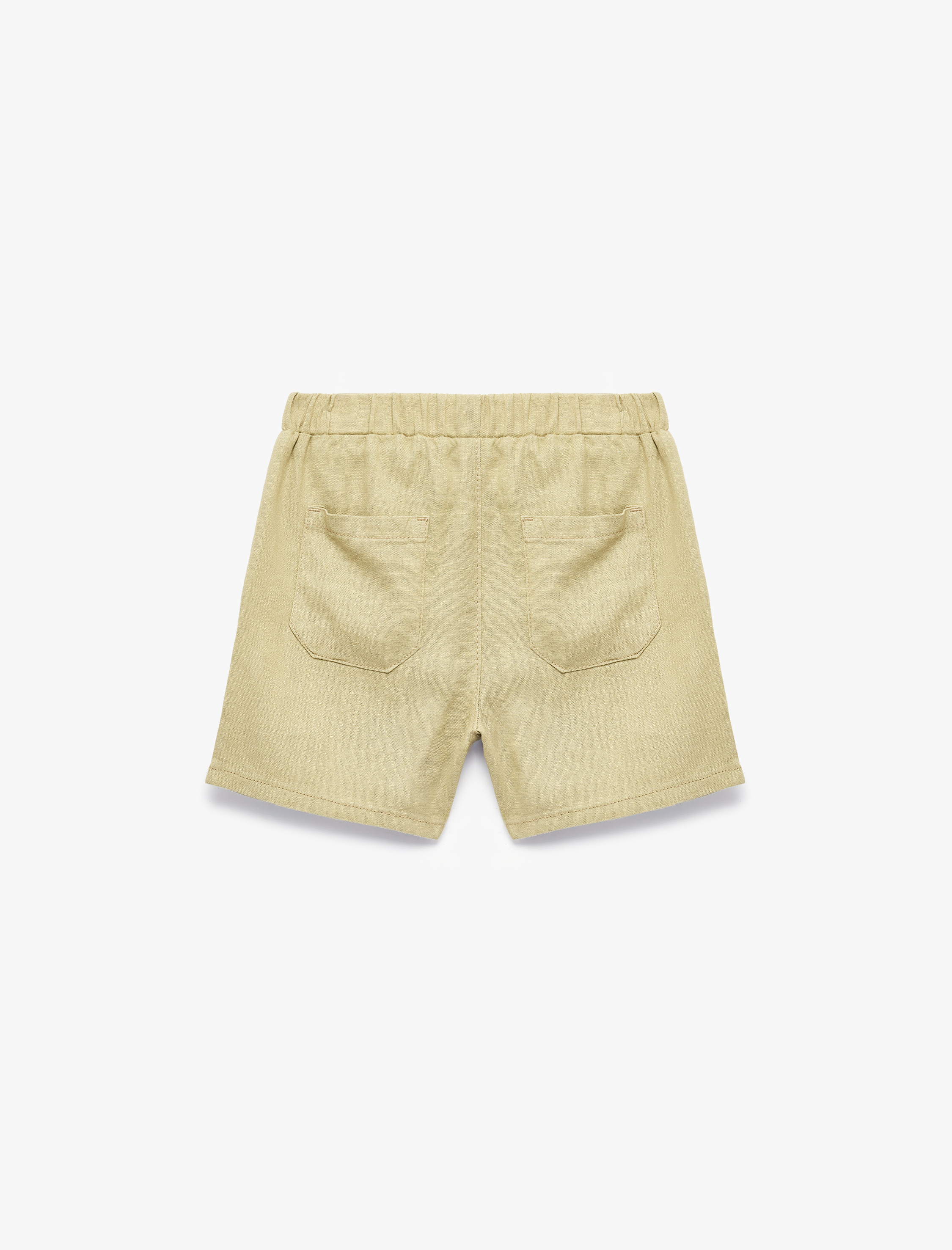  Erkek Bebek Viskon ve Keten Karışımlı Cep Detaylı Düğmeli Şort