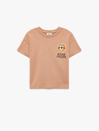 Pamuklu Kısa Kollu Bisiklet Yaka Baskılı Tişört