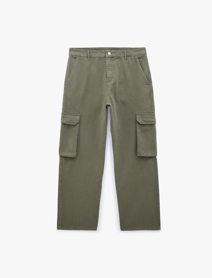  Pamuklu Cepli Straight Fit Kargo Jean Pantolon