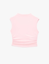 Drape Detaylı Dik Yaka Kolsuz Bluz