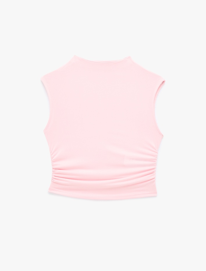  Drape Detaylı Dik Yaka Kolsuz Bluz