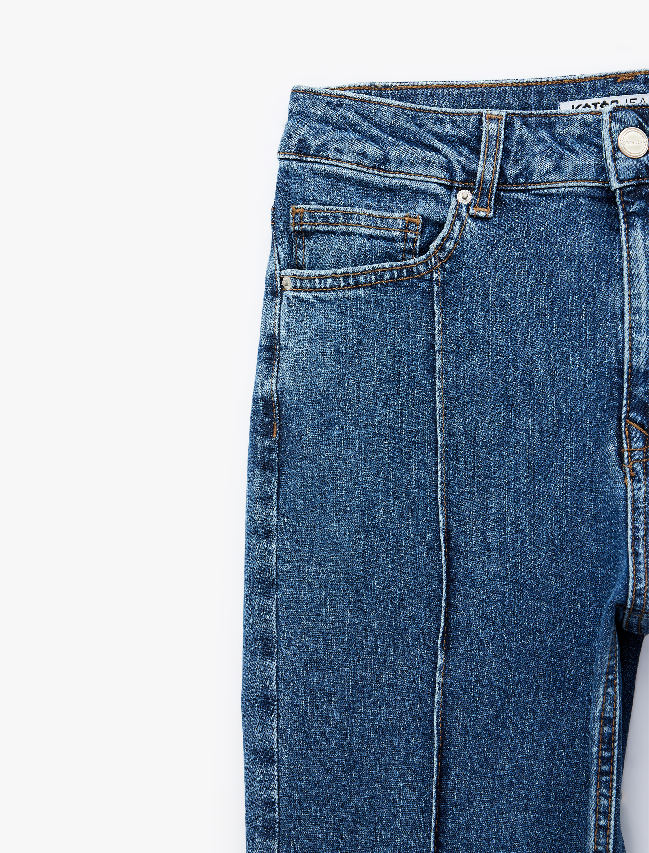   Nervürlü Dar Kesim İspanyol Paça Denim Pantolon - Flare Jeans