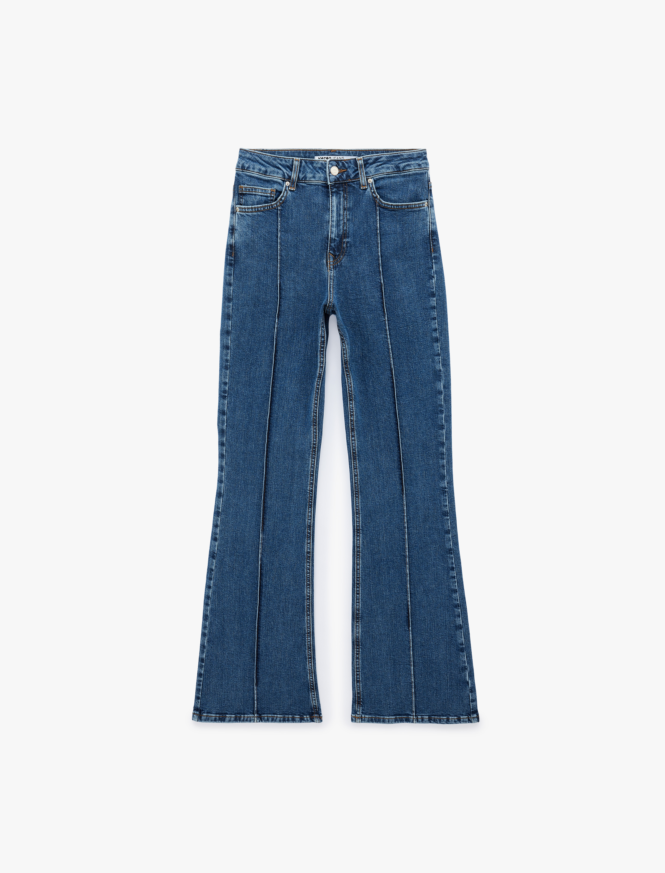   Nervürlü Dar Kesim İspanyol Paça Denim Pantolon - Flare Jeans