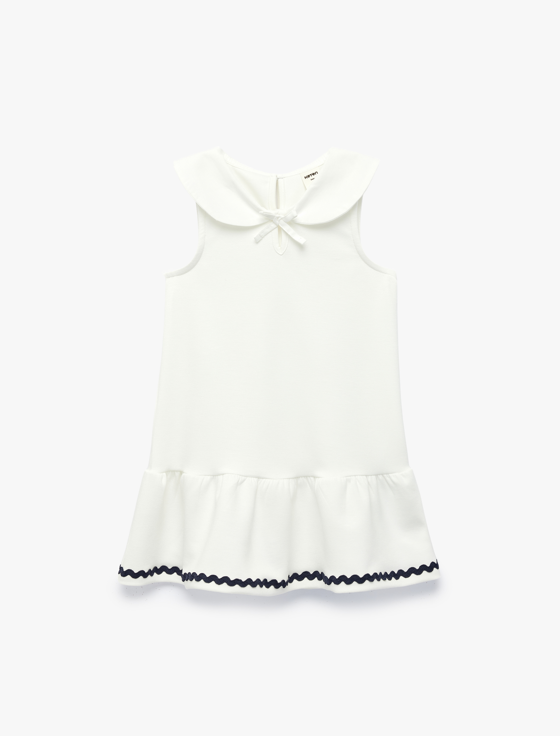  Kız Bebek Fırfırlı Fiyonk Detaylı Kolsuz Bebe Yaka Elbise