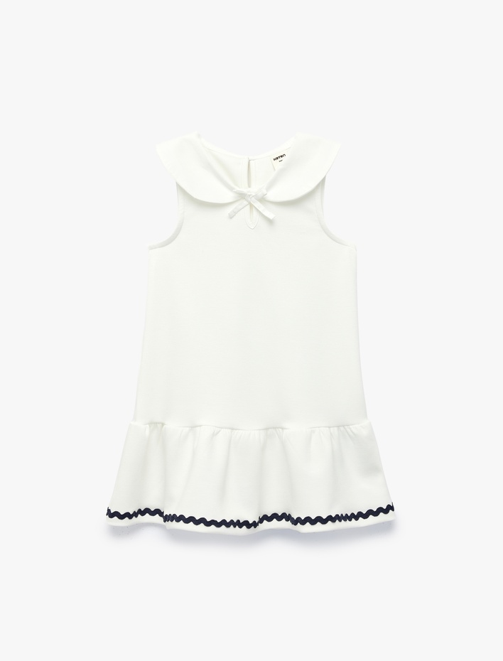 Kız Bebek Fırfırlı Fiyonk Detaylı Kolsuz Bebe Yaka Elbise