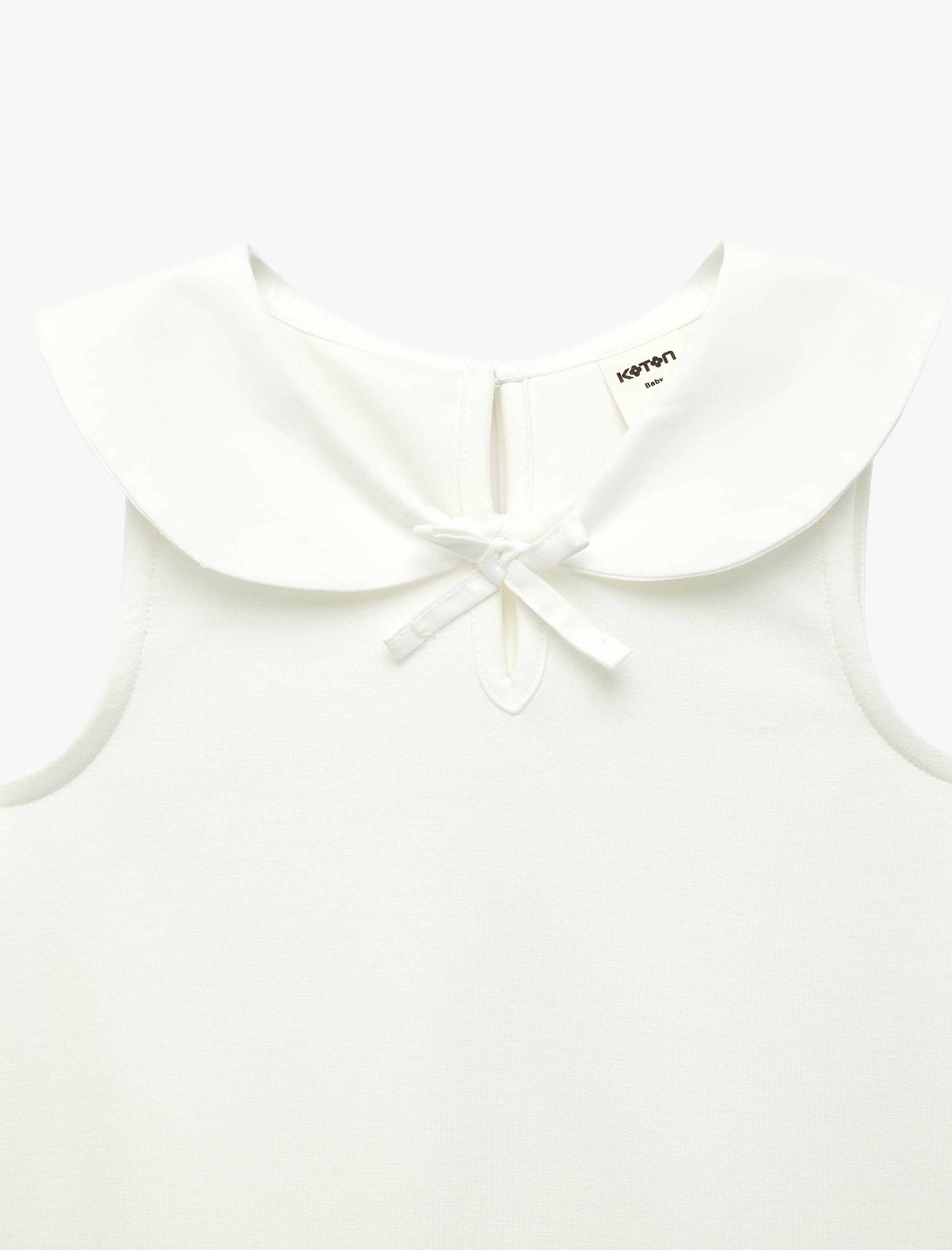  Kız Bebek Fırfırlı Fiyonk Detaylı Kolsuz Bebe Yaka Elbise