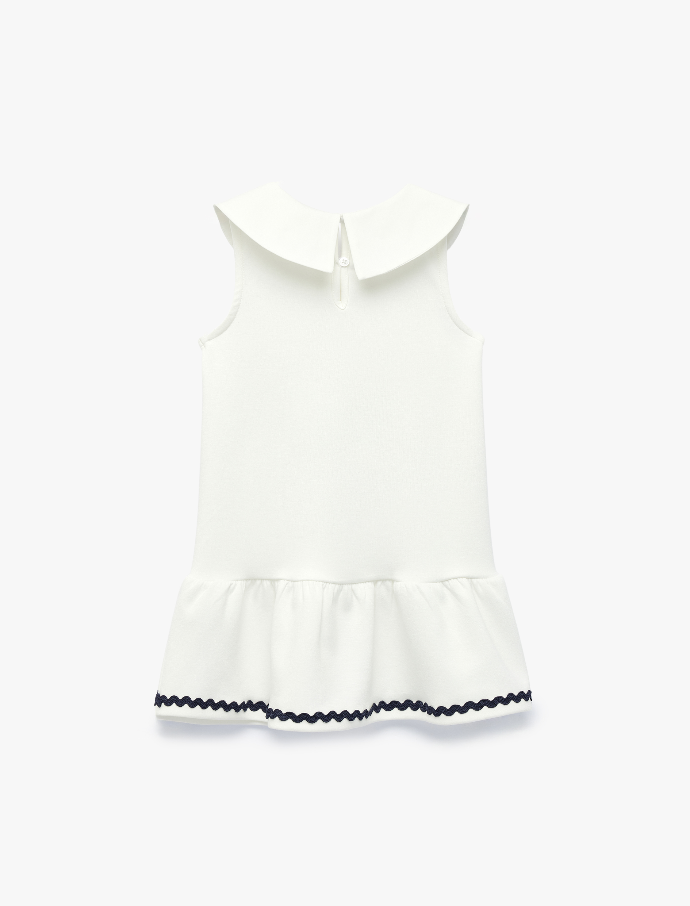  Kız Bebek Fırfırlı Fiyonk Detaylı Kolsuz Bebe Yaka Elbise