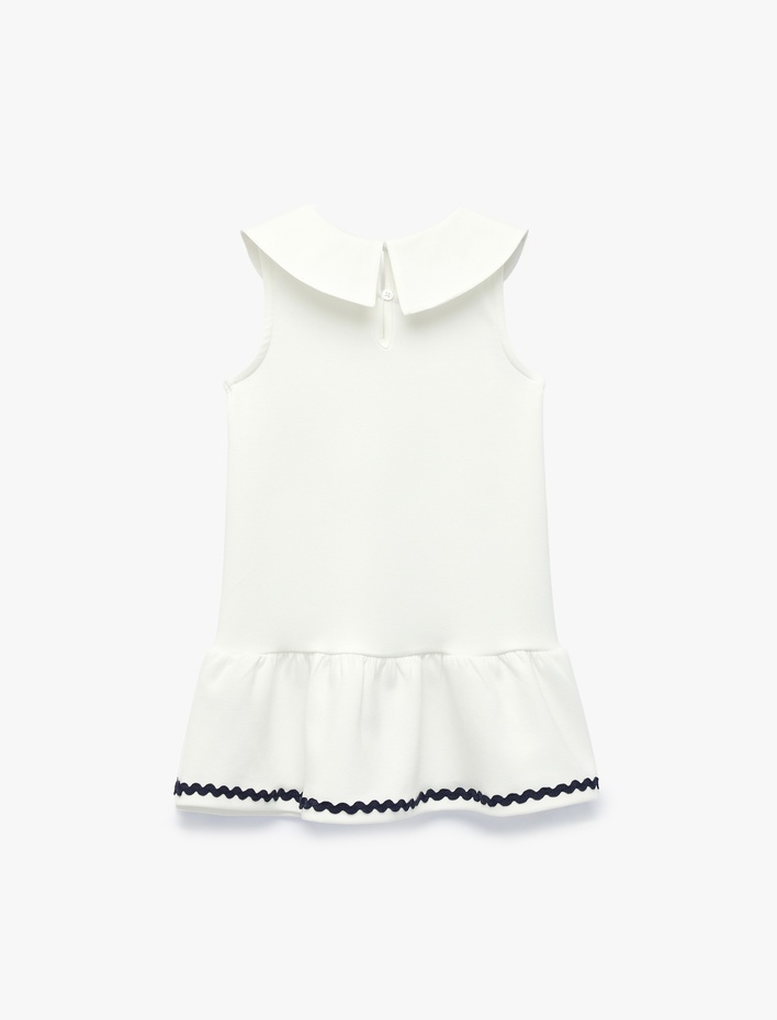 Kız Bebek Fırfırlı Fiyonk Detaylı Kolsuz Bebe Yaka Elbise