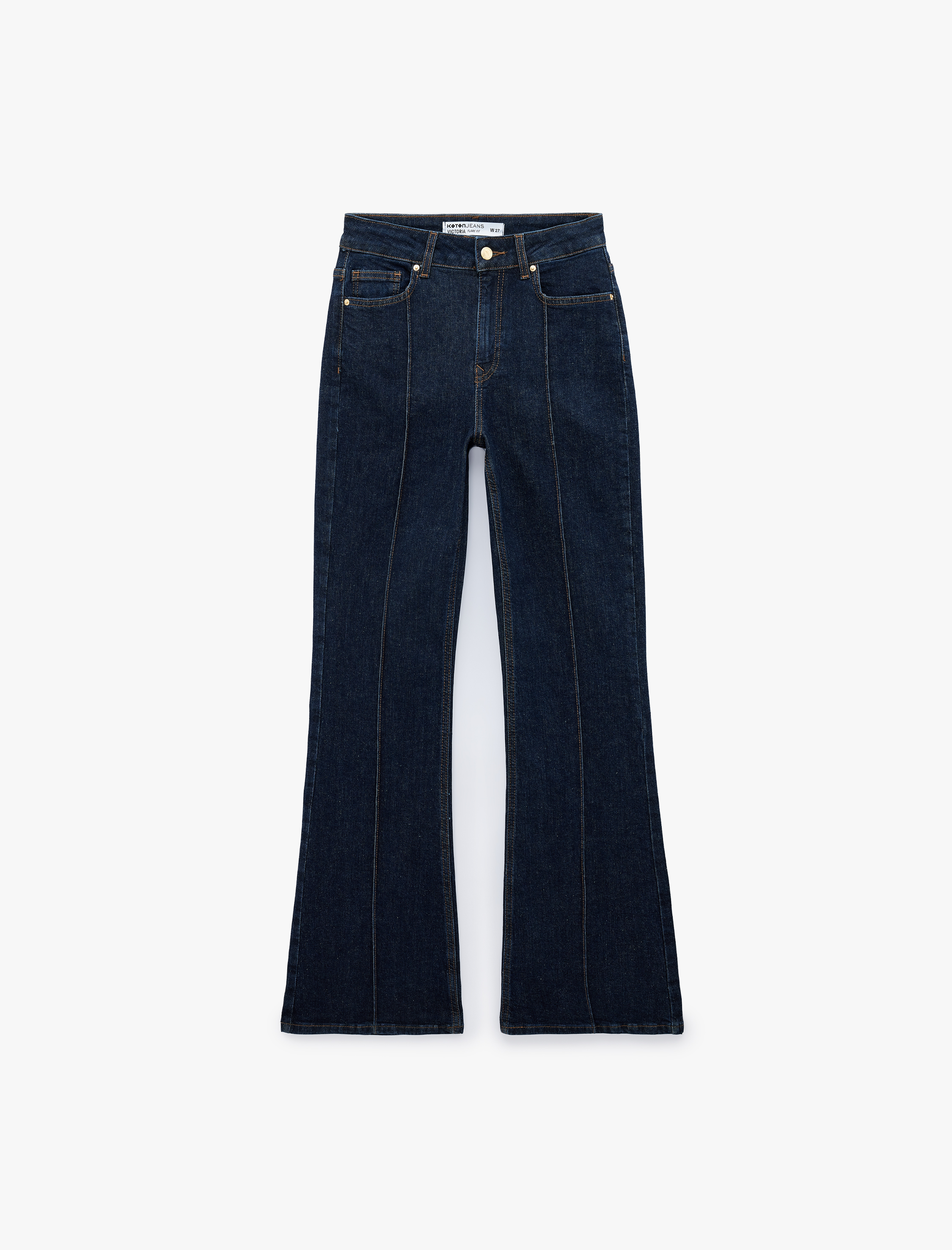   Nervürlü Dar Kesim İspanyol Paça Denim Pantolon - Flare Jeans