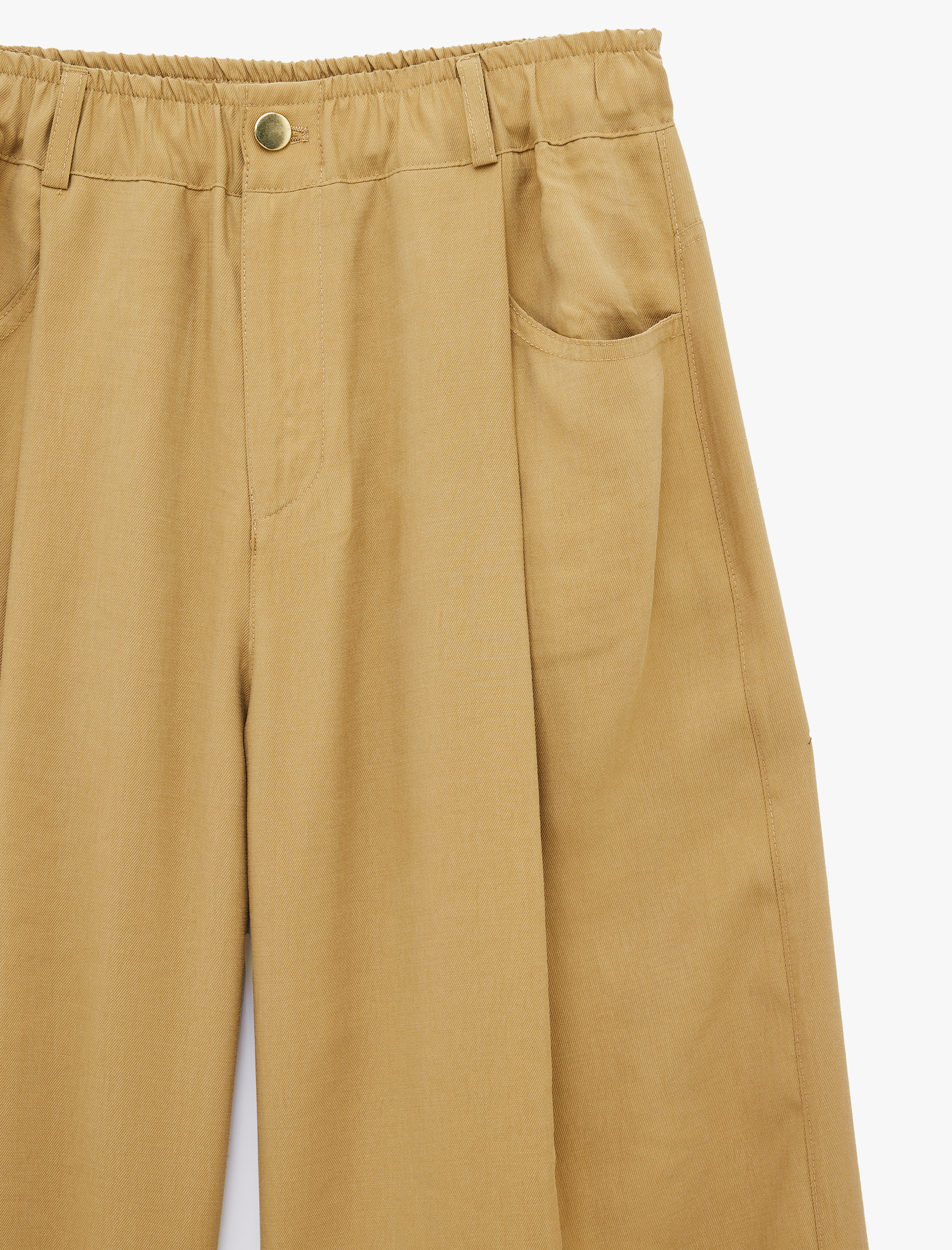   Modal Kumaş Beli Lastikli Cepli Düz Geniş Paça Baggy Pantolon