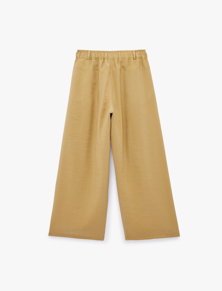  Modal Kumaş Beli Lastikli Cepli Düz Geniş Paça Baggy Pantolon