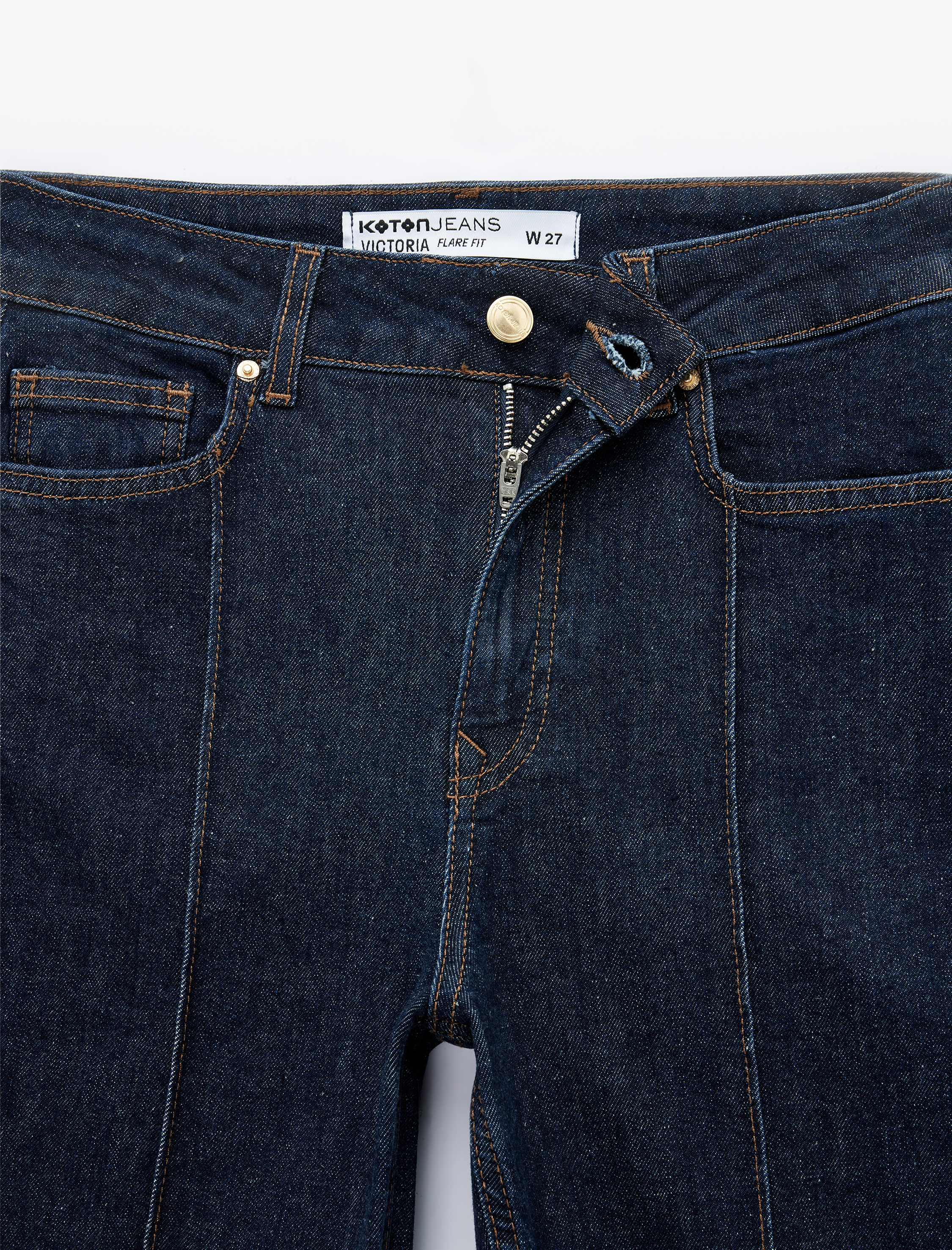  Nervürlü Dar Kesim İspanyol Paça Denim Pantolon - Flare Jeans