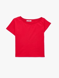 Pamuklu Kısa Kollu Slim Fit Omzu Açık Tişört