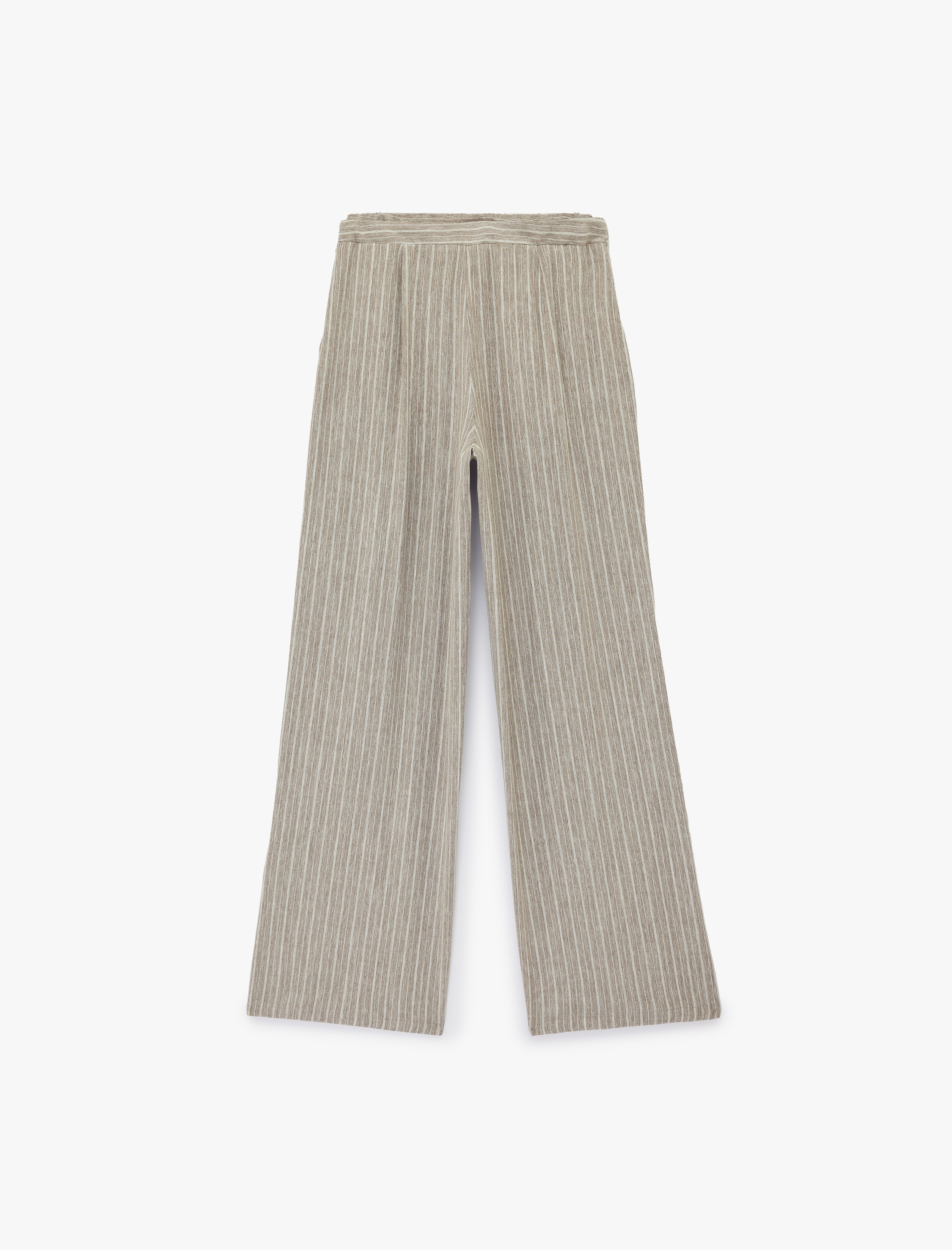   Viskon Karışımlı Cepli Pile Detaylı Düz Bol Paça Çizgili Kumaş Pantolon