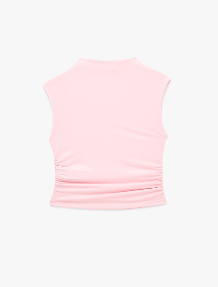  Drape Detaylı Dik Yaka Kolsuz Bluz