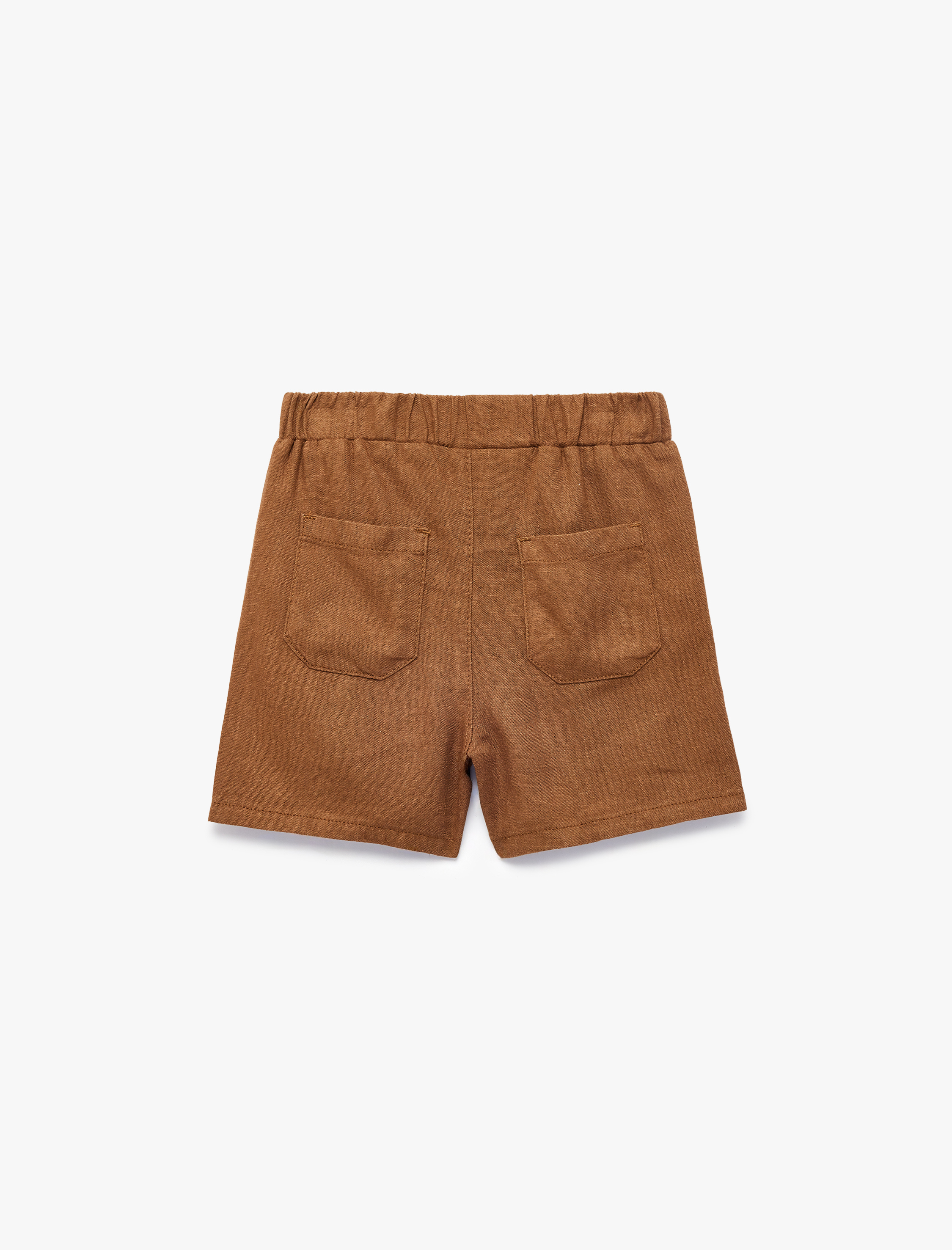  Erkek Bebek Viskon ve Keten Karışımlı Cep Detaylı Düğmeli Şort