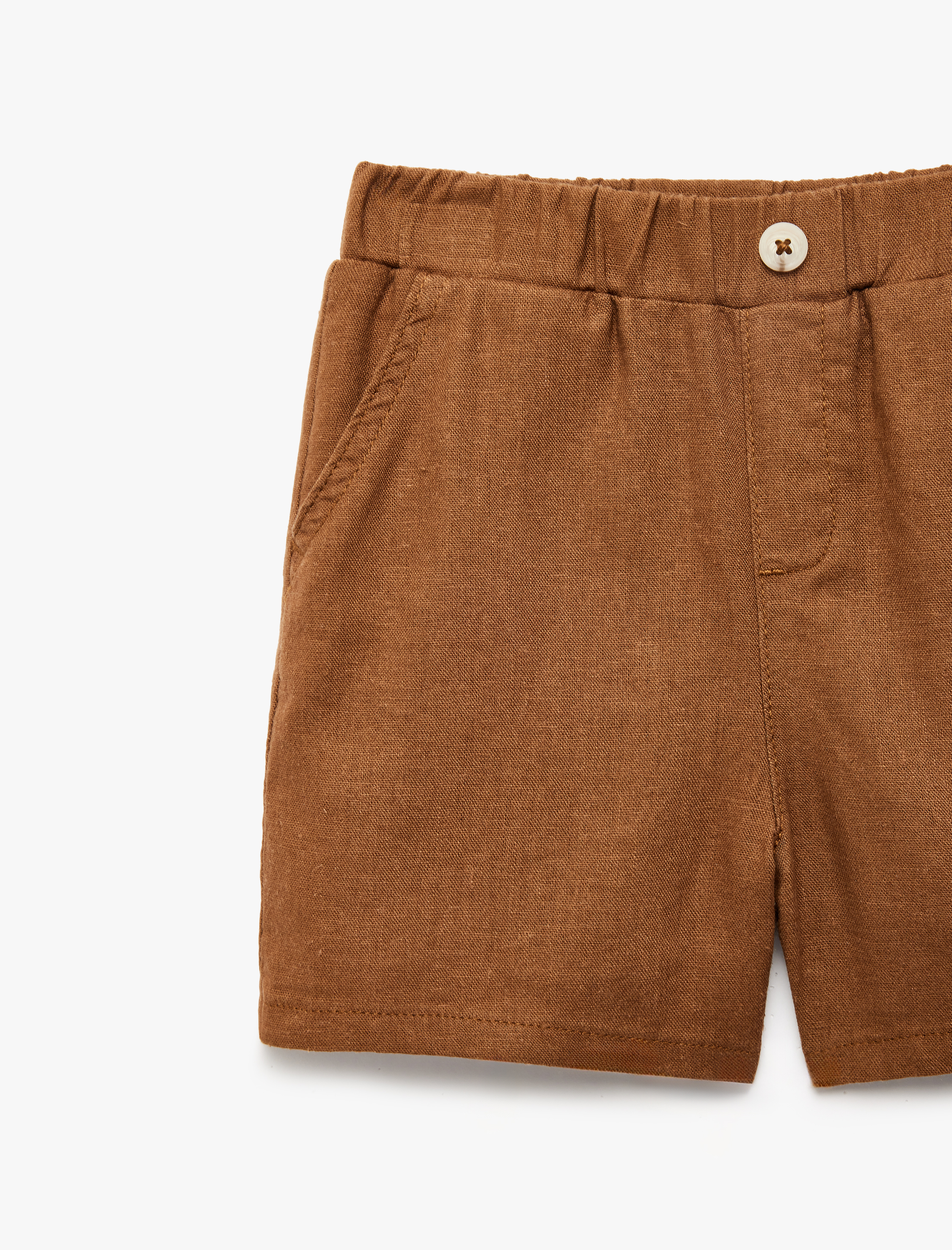 Erkek Bebek Viskon ve Keten Karışımlı Cep Detaylı Düğmeli Şort