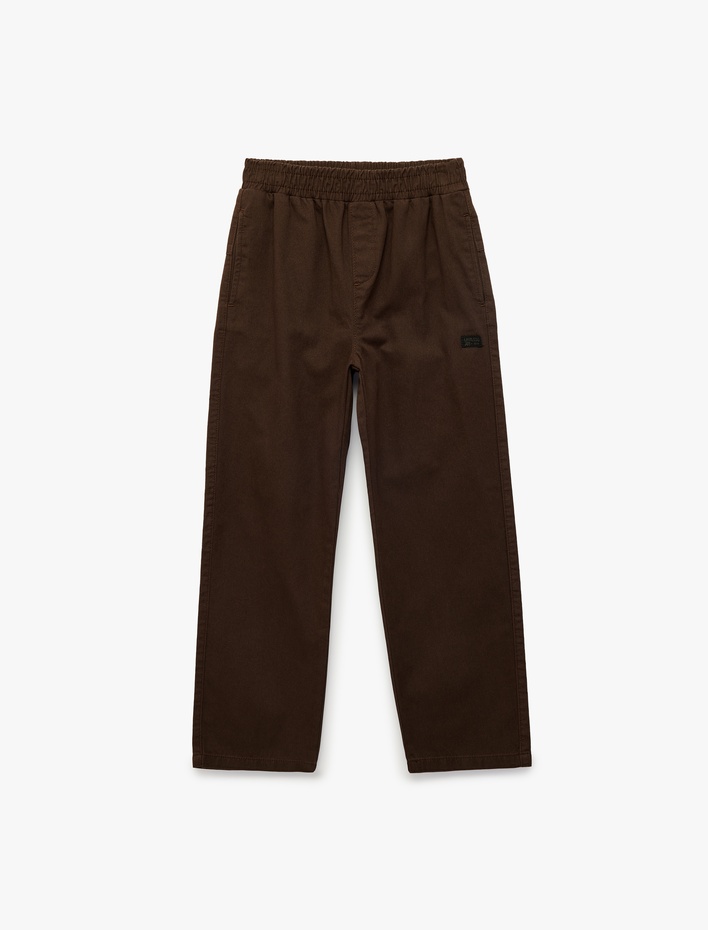 Erkek Çocuk Pamuklu Rahat Kalıp Beli Lastikli Cepli Gabardin Pantolon