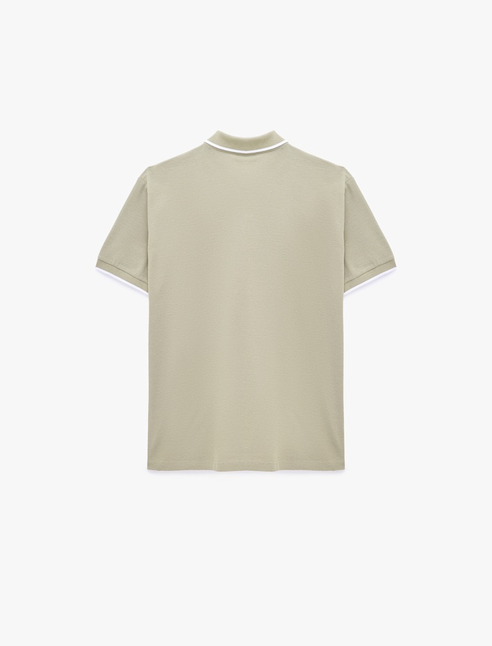  Kısa Kollu Pamuklu Pike Kumaş Düğmeli Polo Yaka Slim Fit Tişört