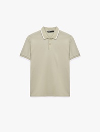 Kısa Kollu Pamuklu Pike Kumaş Düğmeli Polo Yaka Slim Fit Tişört