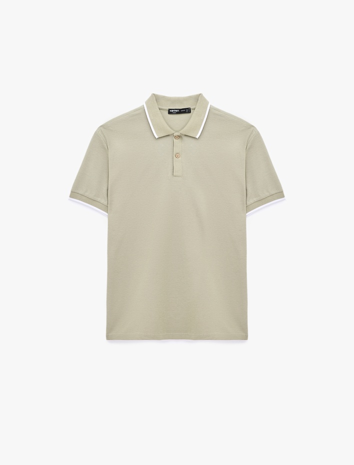  Kısa Kollu Pamuklu Pike Kumaş Düğmeli Polo Yaka Slim Fit Tişört